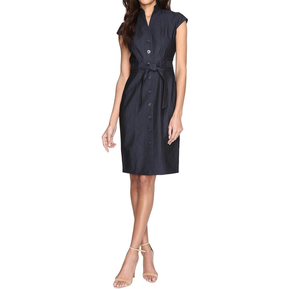 Calvin Klein Blue Button Front Denim Sheath Dress
